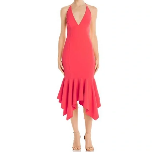 Aidan Mattox | Dresses | Nwt Aidan By Aidan Mattox Halter Crepe Midi Dress  In Deep Coral | Poshmark